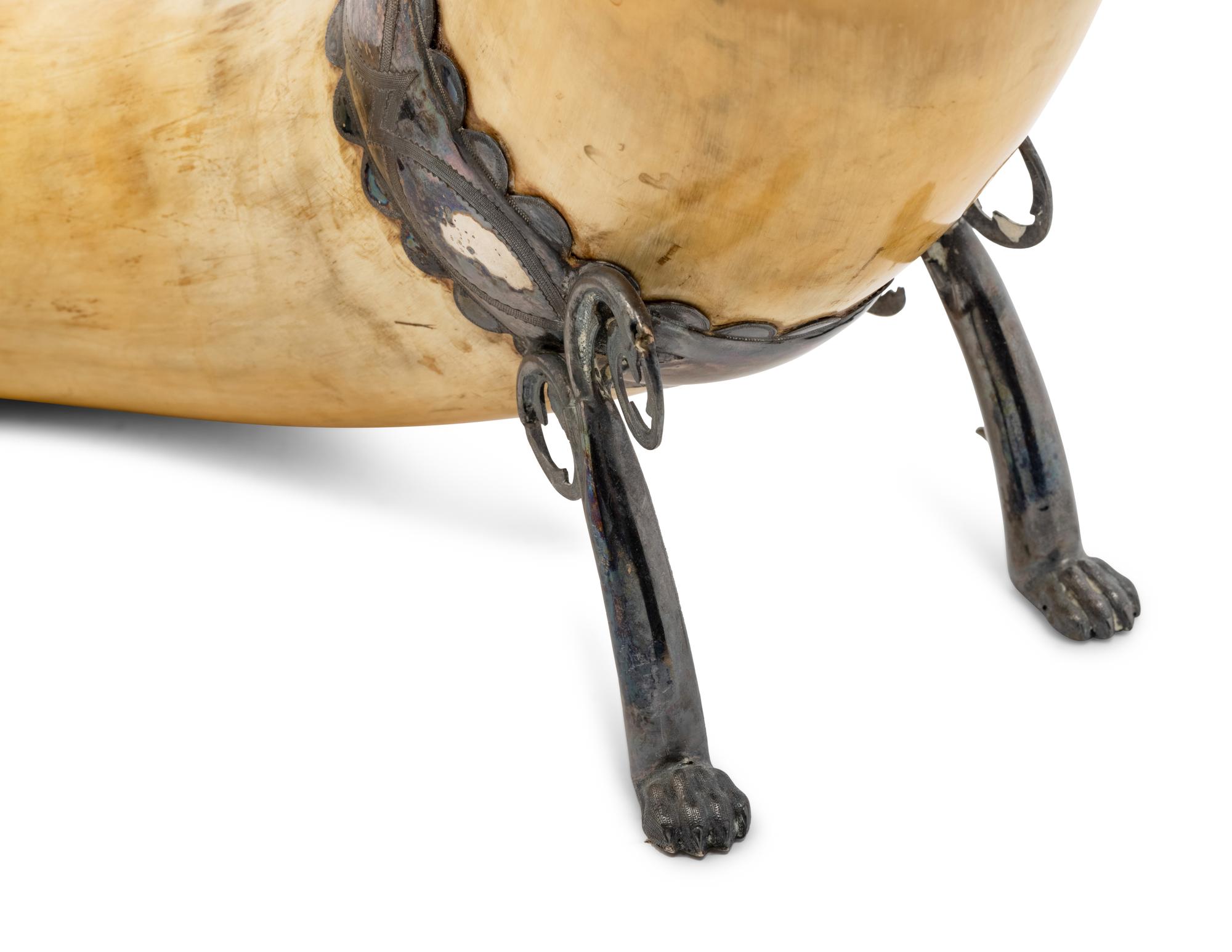 A Swedish Silver Mounted Drinking Horn