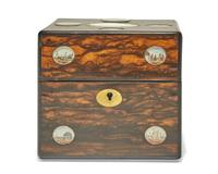 An Anglo-Indian rosewood bottle box inset with hand-painted plaques, 19th century
