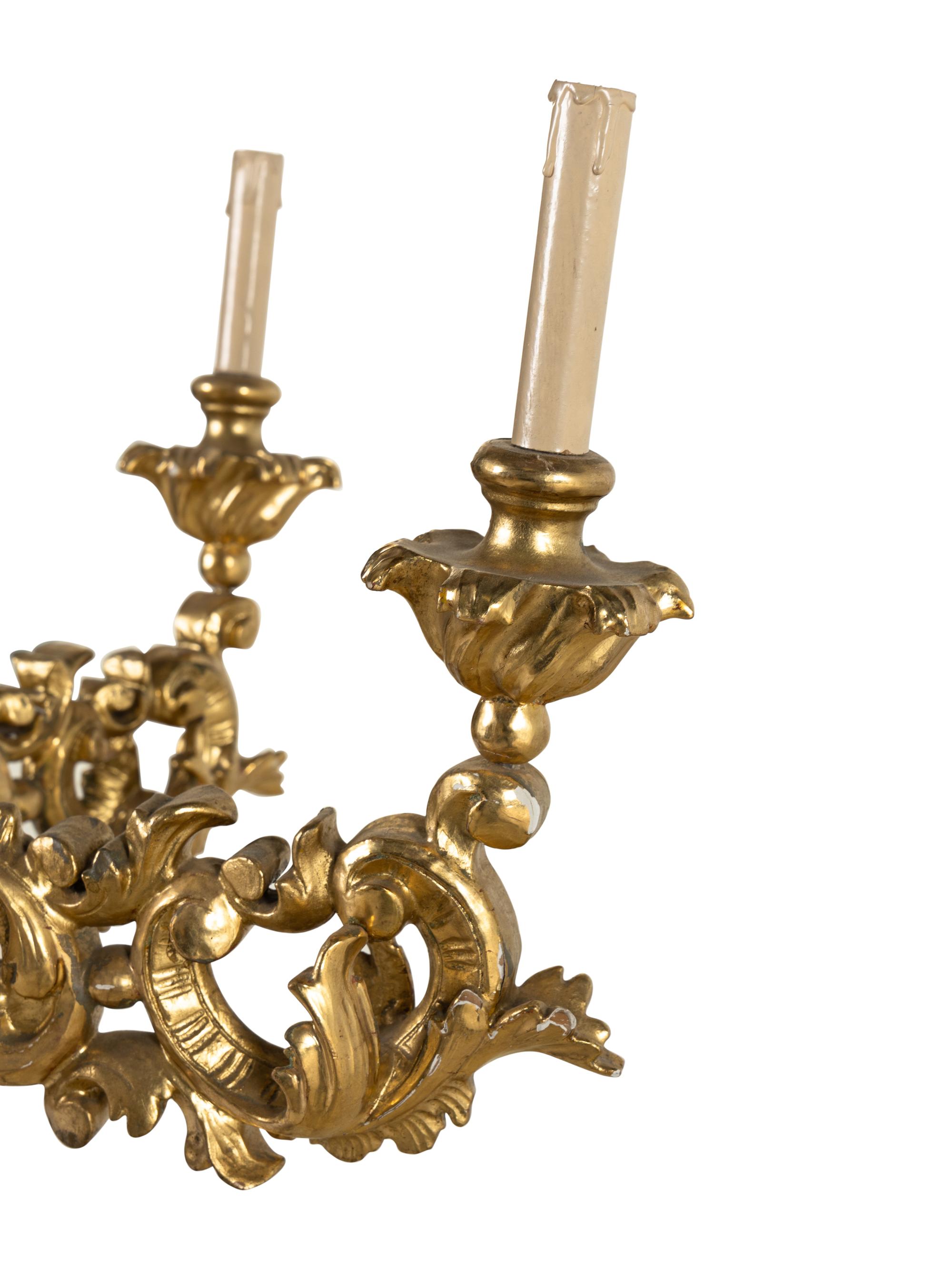 A Louis XV Style Giltwood Six-Light Chandelier