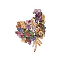 RETRO, ROSE GOLD, MULTIGEM AND DIAMOND DOUBLE CLIP BROOCH