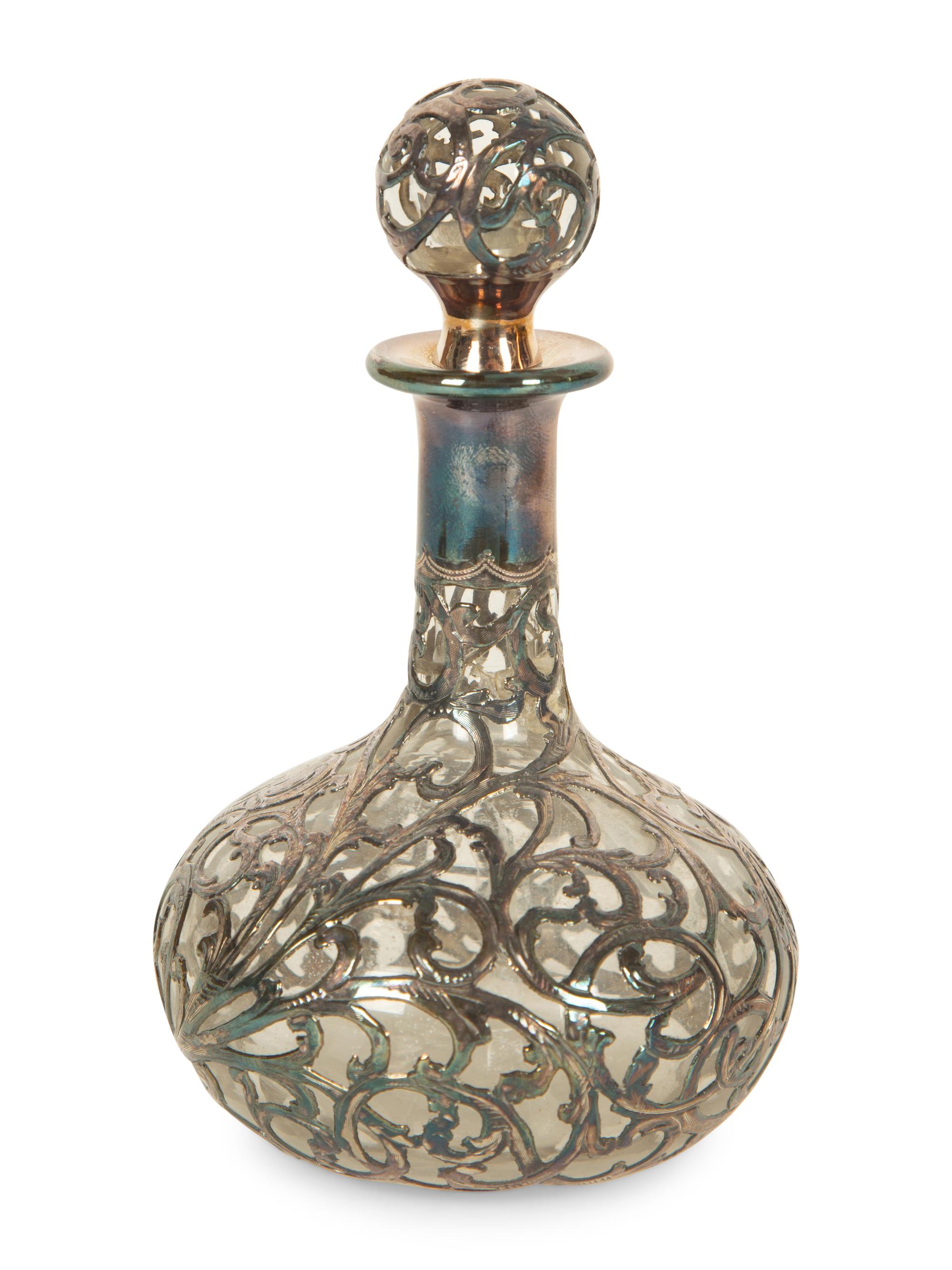 An American Silver Overlaid Glass Scent Bottle