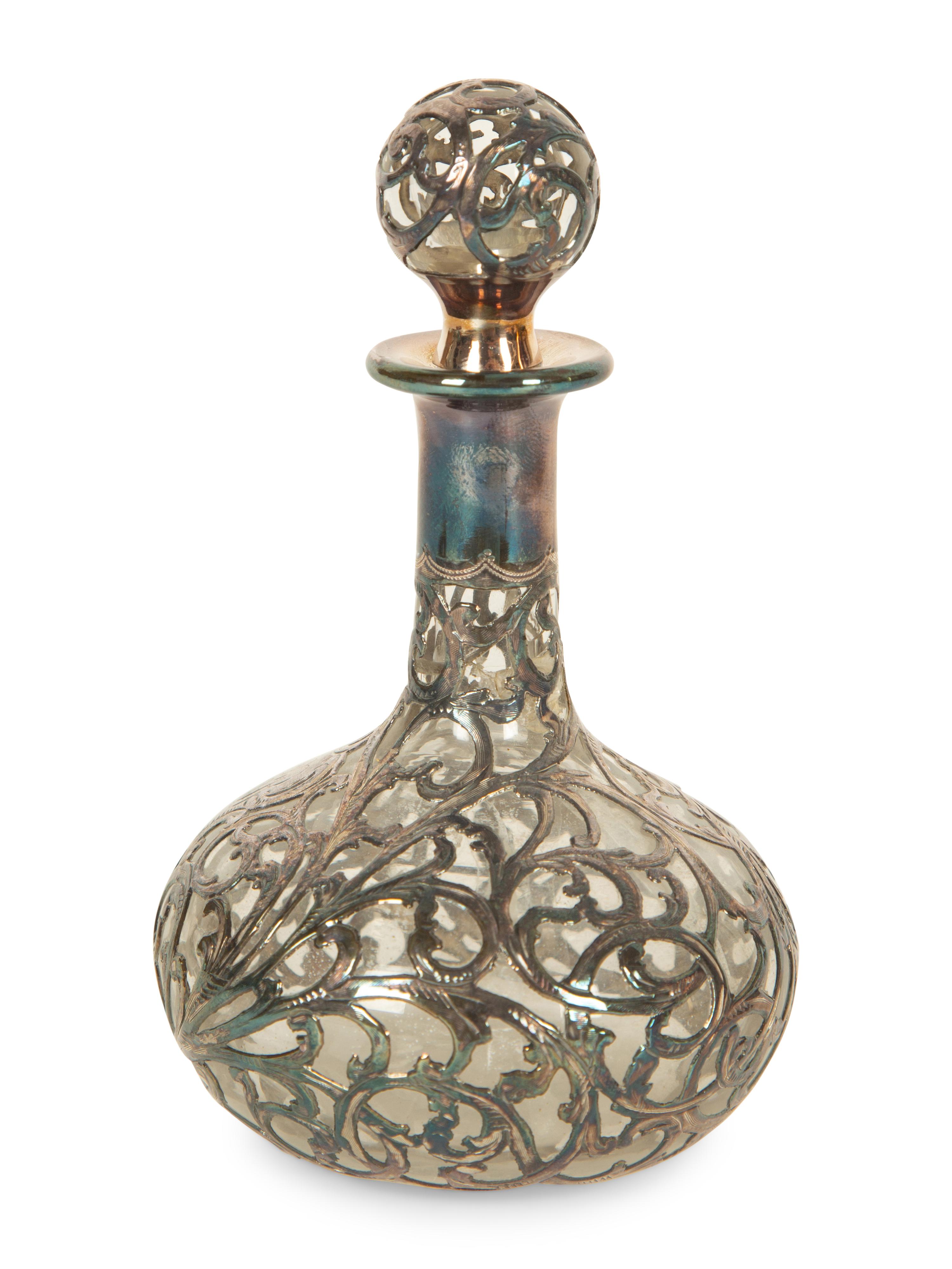 An American Silver Overlaid Glass Scent Bottle