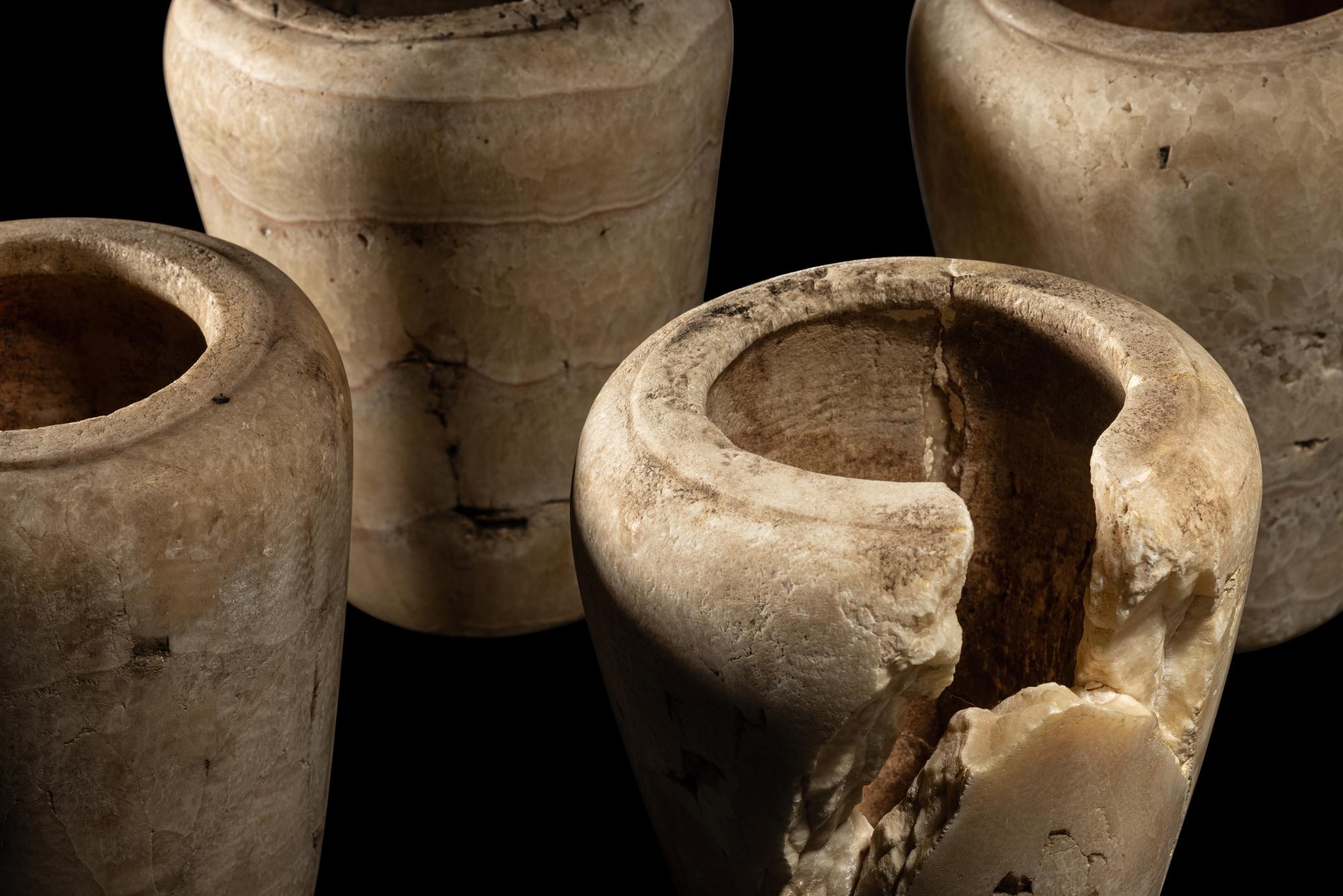 Four Egyptian Alabaster Canopic Jars