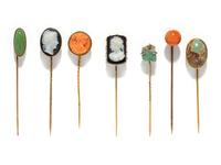 COLLECTION OF ANTIQUE HARDSTONE STICK PINS