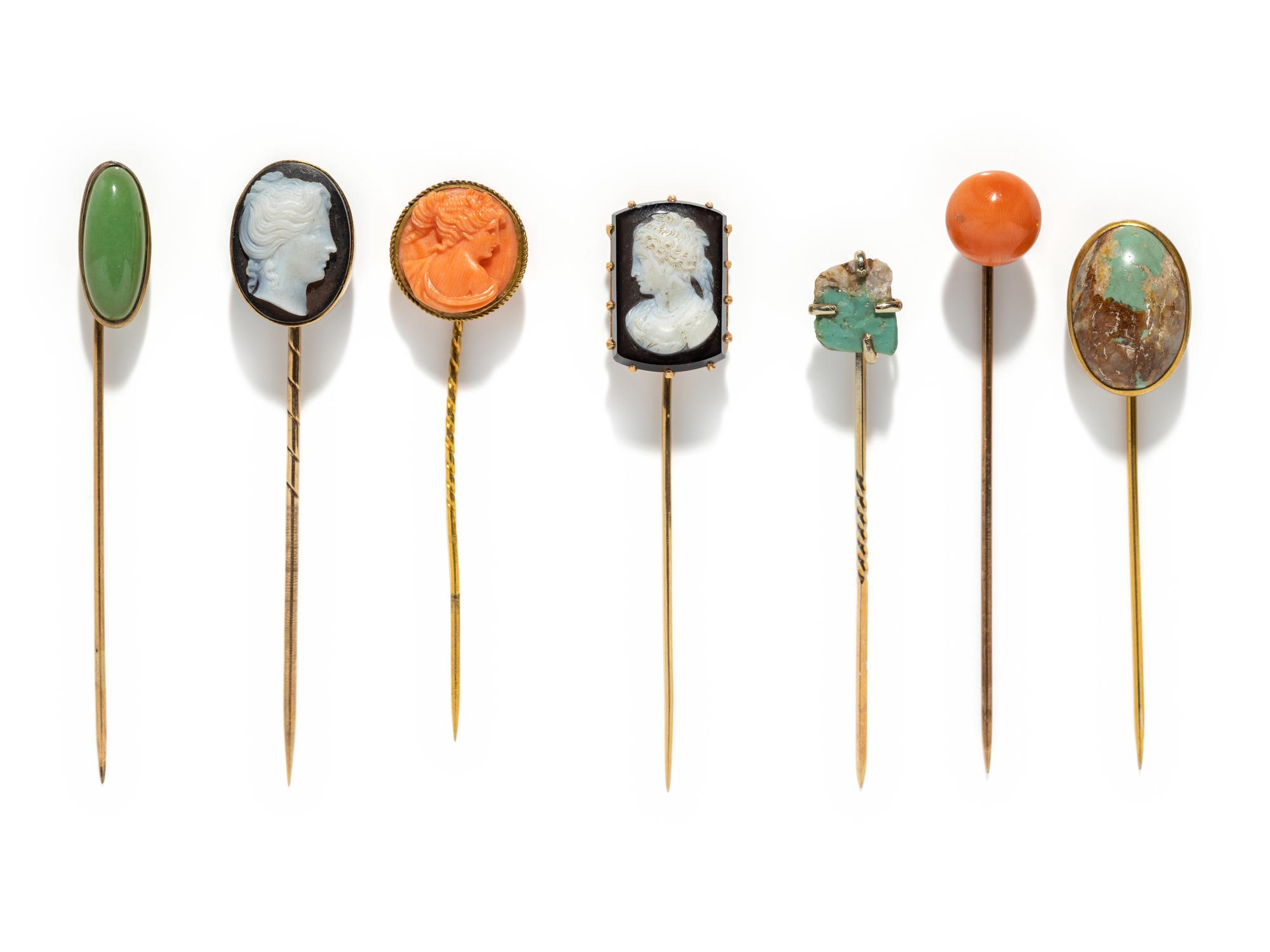 COLLECTION OF ANTIQUE HARDSTONE STICK PINS