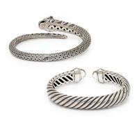 David Yurman and John Hardy, Two Sterling Silver and Multigem Cuff Bracelets