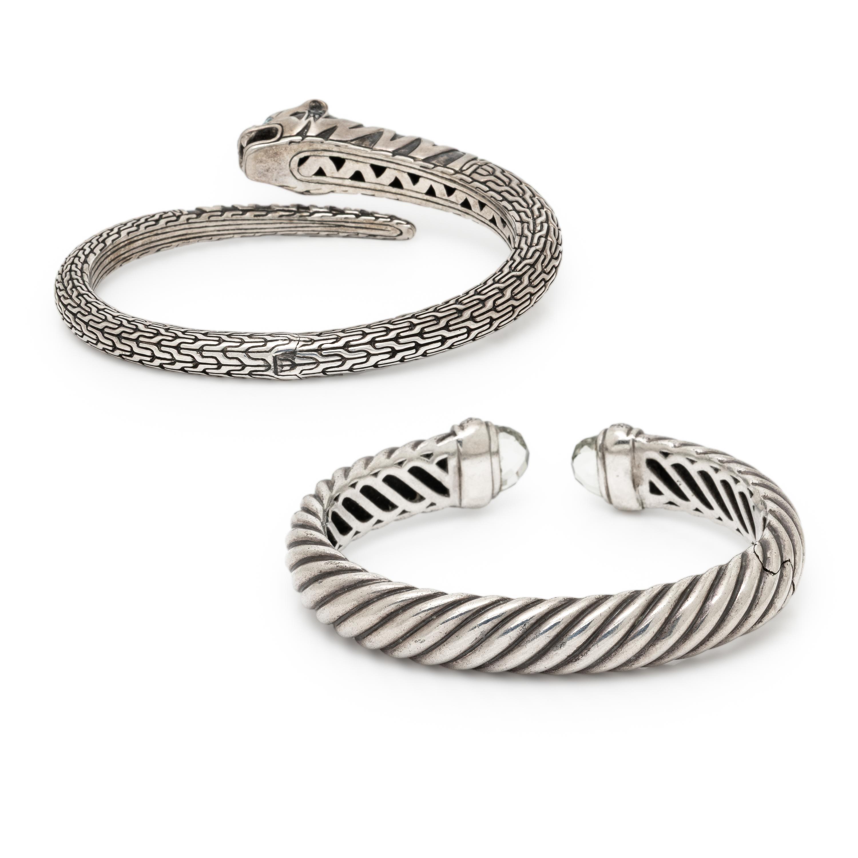 David Yurman and John Hardy, Two Sterling Silver and Multigem Cuff Bracelets