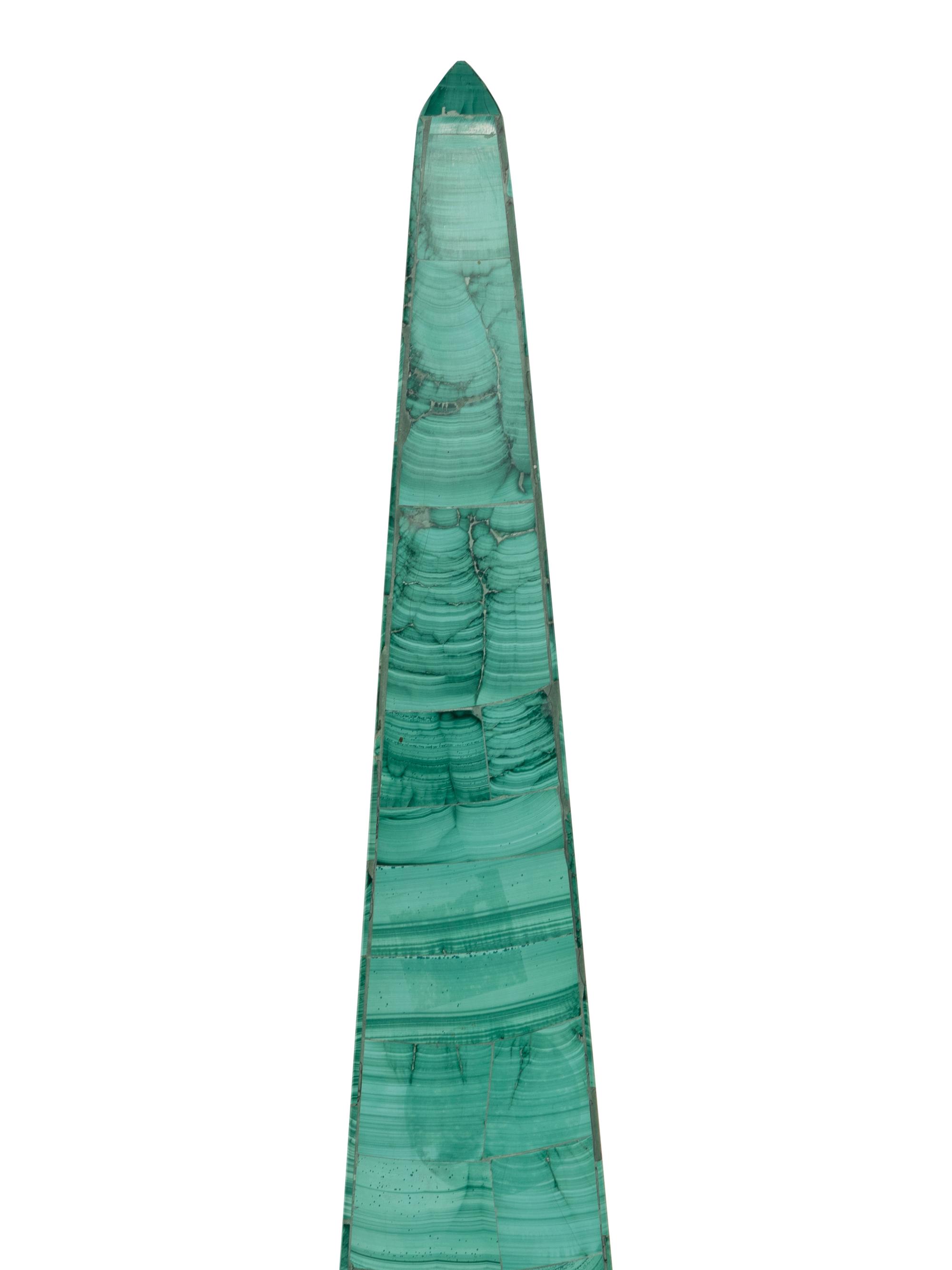 A Pair of Malachite Veneered Obelisks