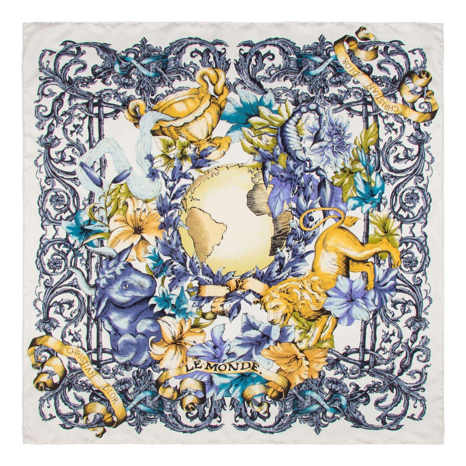 DIOR & LOUIS VUITTON, THREE PRINTED SILK SCARVES