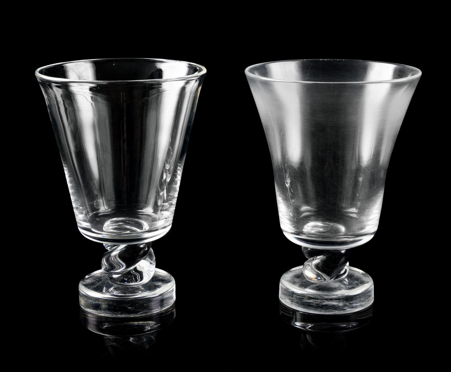 A Pair of Steuben Glass Vases Height 10 1/4 inches.