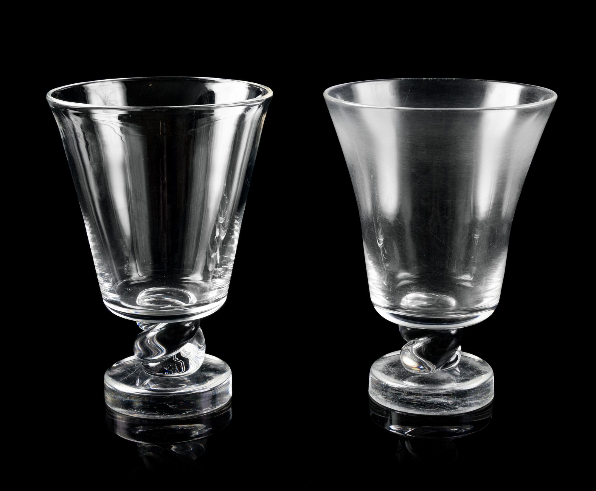 A Pair of Steuben Glass Vases Height 10 1/4 inches.