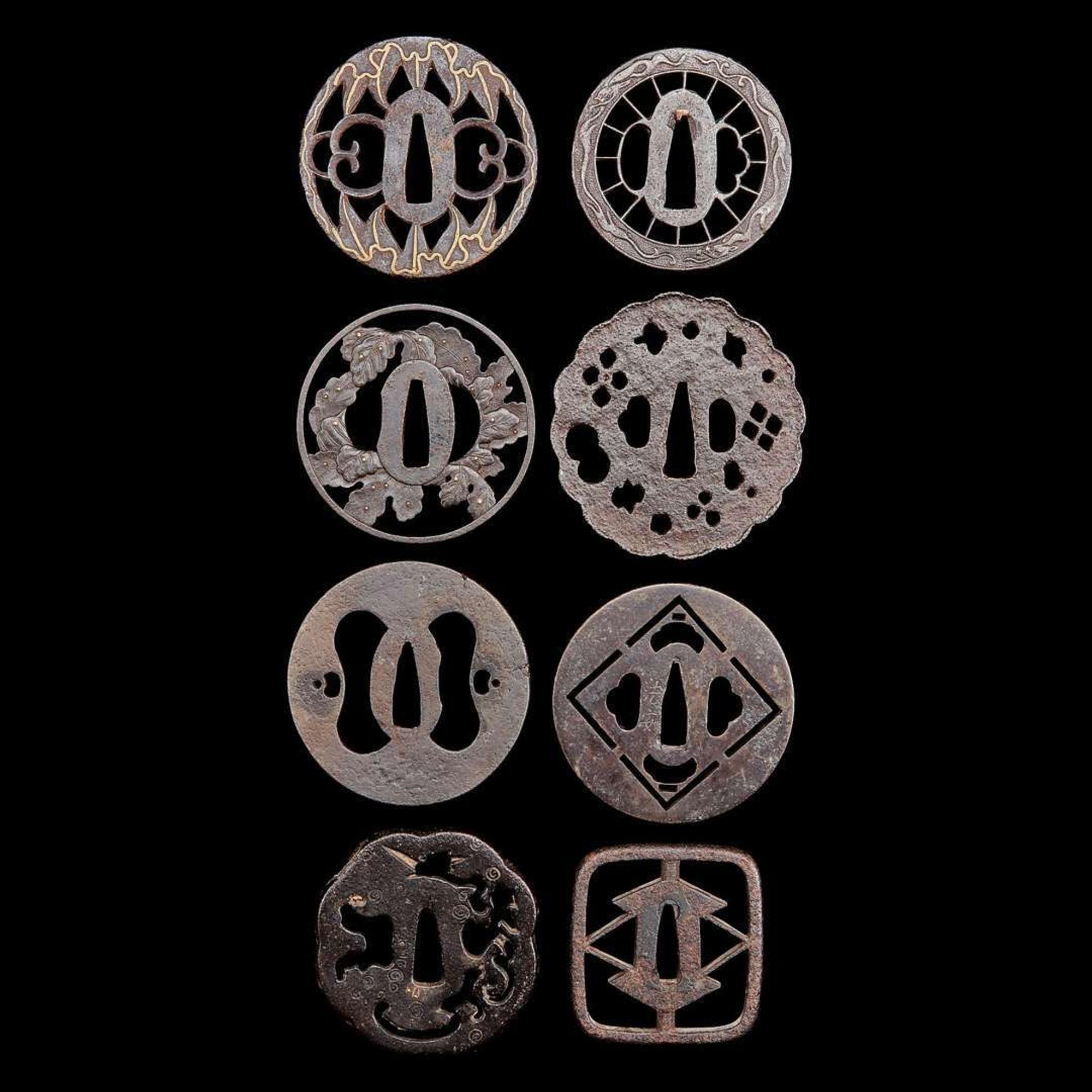 A group of eight Japanese pierced iron tsuba 日本铁制镂空刀镡一组八件 Edo period or earlier ?????
