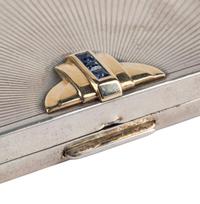 A Cartier-Retailed Silver, 14 Karat Gold and Sapphire Compact