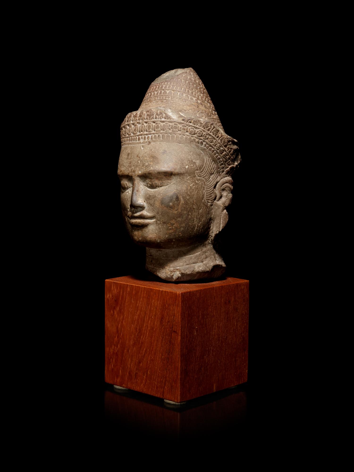 A Khmer Greystone Head of Buddha