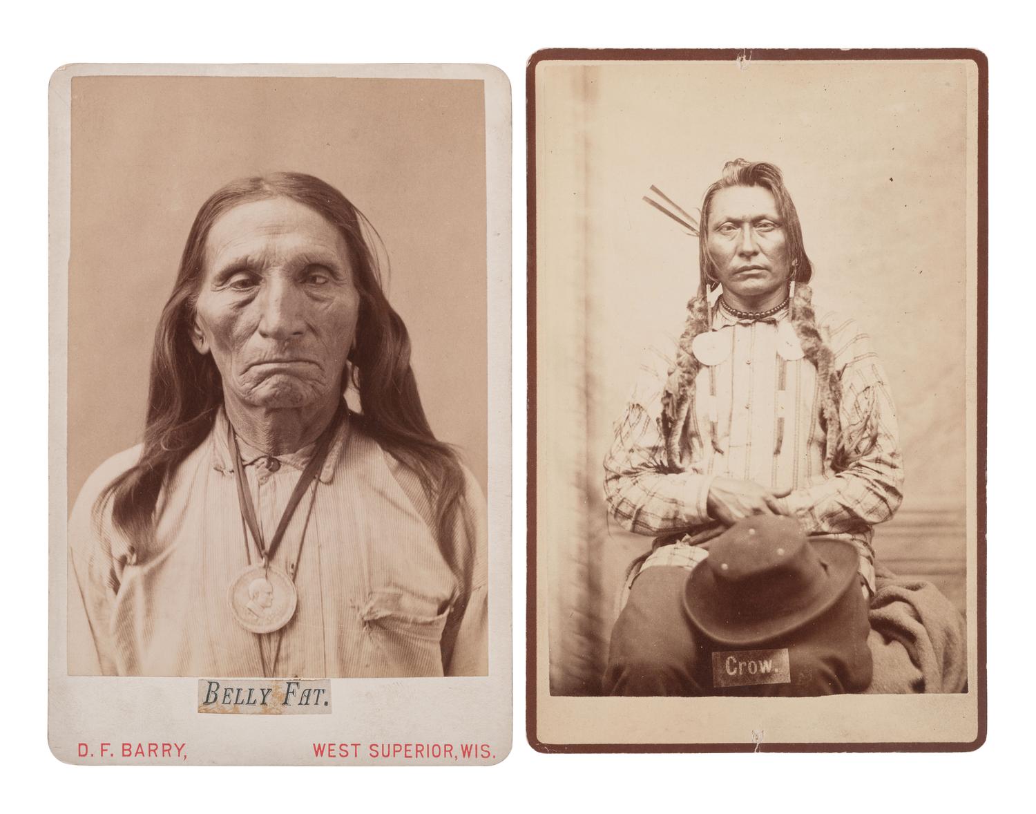 BARRY, David F. (1854-1934), photographer. Cabinet cards of Little Bighorn participants Chief Crow and Belly Fat, KIA at LBH.