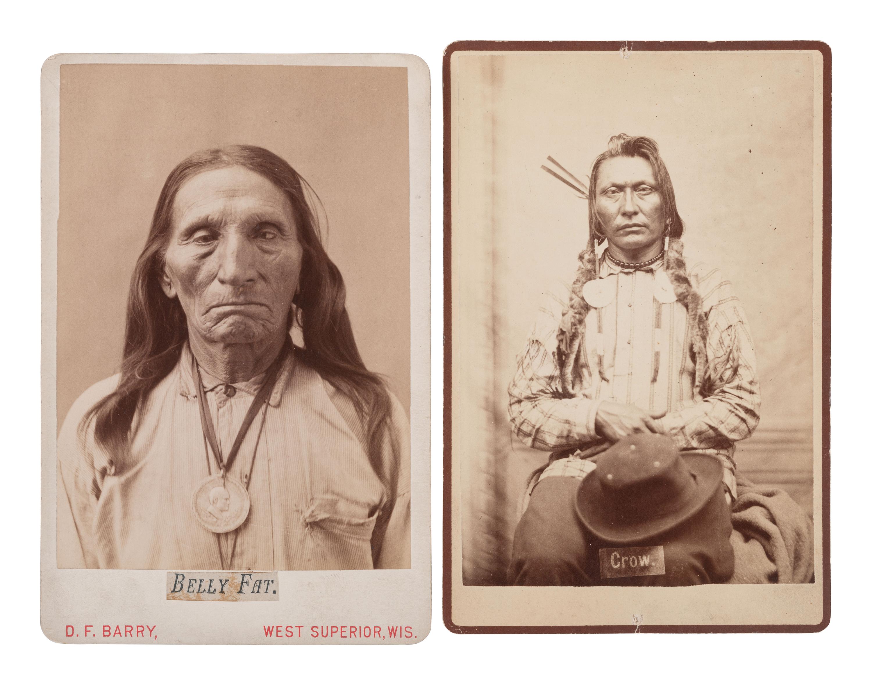 BARRY, David F. (1854-1934), photographer. Cabinet cards of Little Bighorn participants Chief Crow and Belly Fat, KIA at LBH.