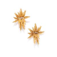 PAIR OF YELLOW GOLD AND DIAMOND BROOCHES