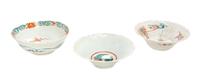 Three Kakiemon Porcelain Dishes Diameter of largest 5 1/2 inches.