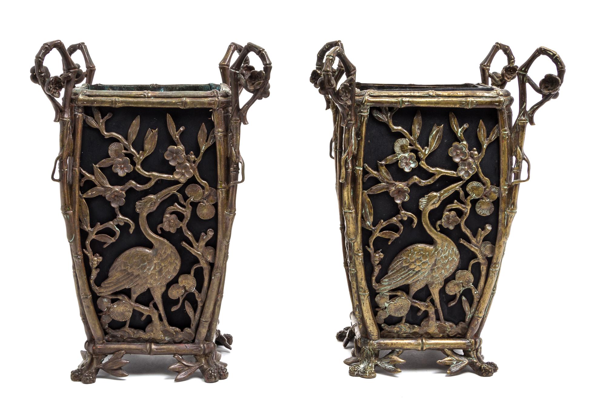 A Pair of Bronze Mounted Tole Vases Height 11 1/2 inches. — 19TH/20TH CENTURY