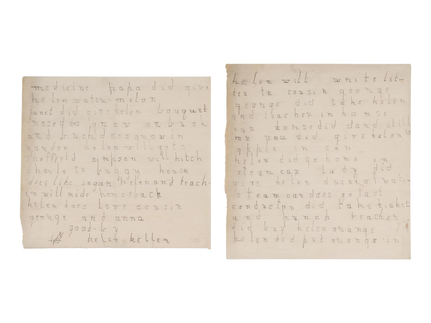 KELLER, Helen Adams (1880-1968). Autograph letter signed ("helen keller") to Cousin George. N.p., n.d. [ca June 1887-1889].