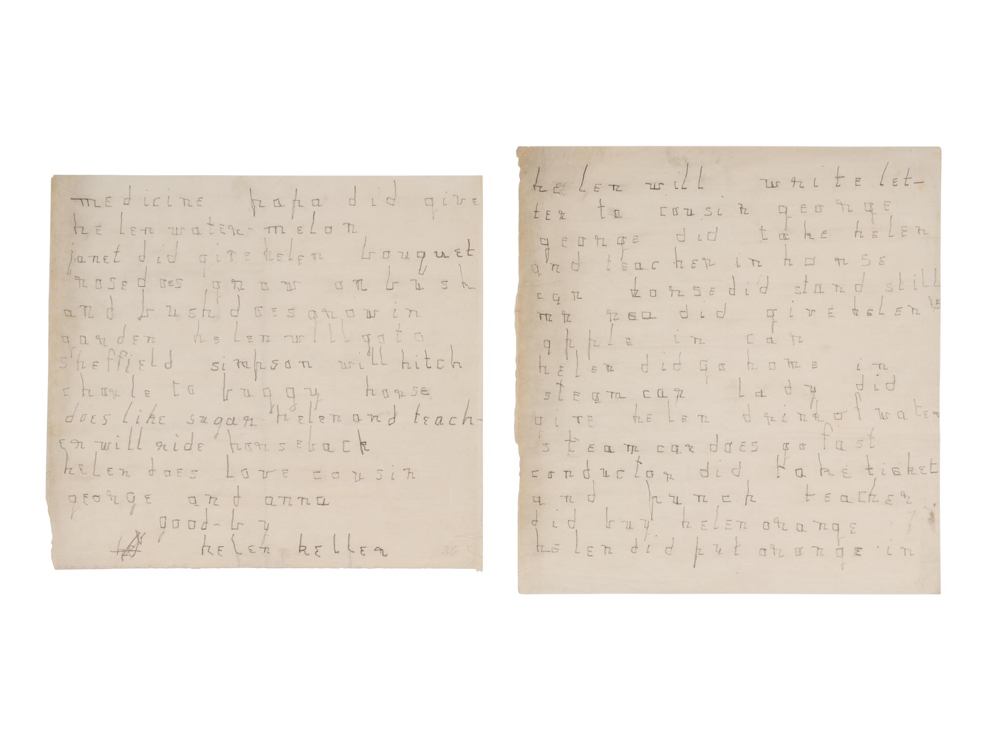 KELLER, Helen Adams (1880-1968). Autograph letter signed ("helen keller") to Cousin George. N.p., n.d. [ca June 1887-1889].