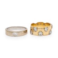 Two Diamond and Gold Band Rings