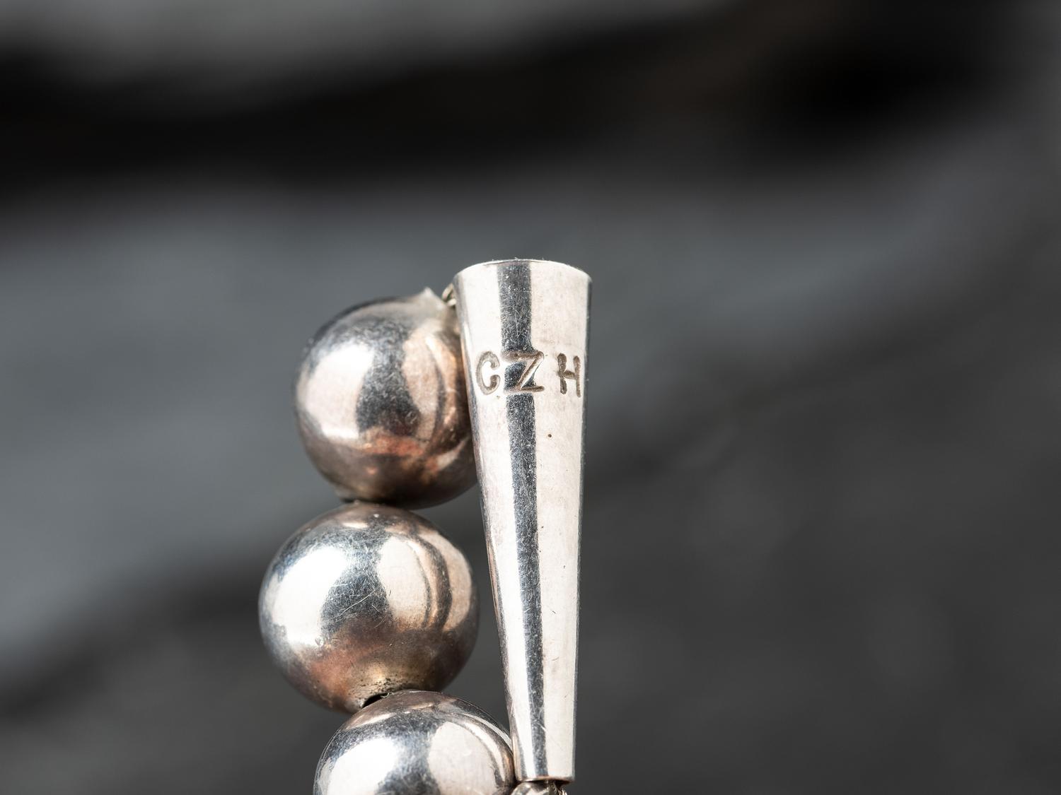 Silver Bead Necklace with Matching Stud Earrings