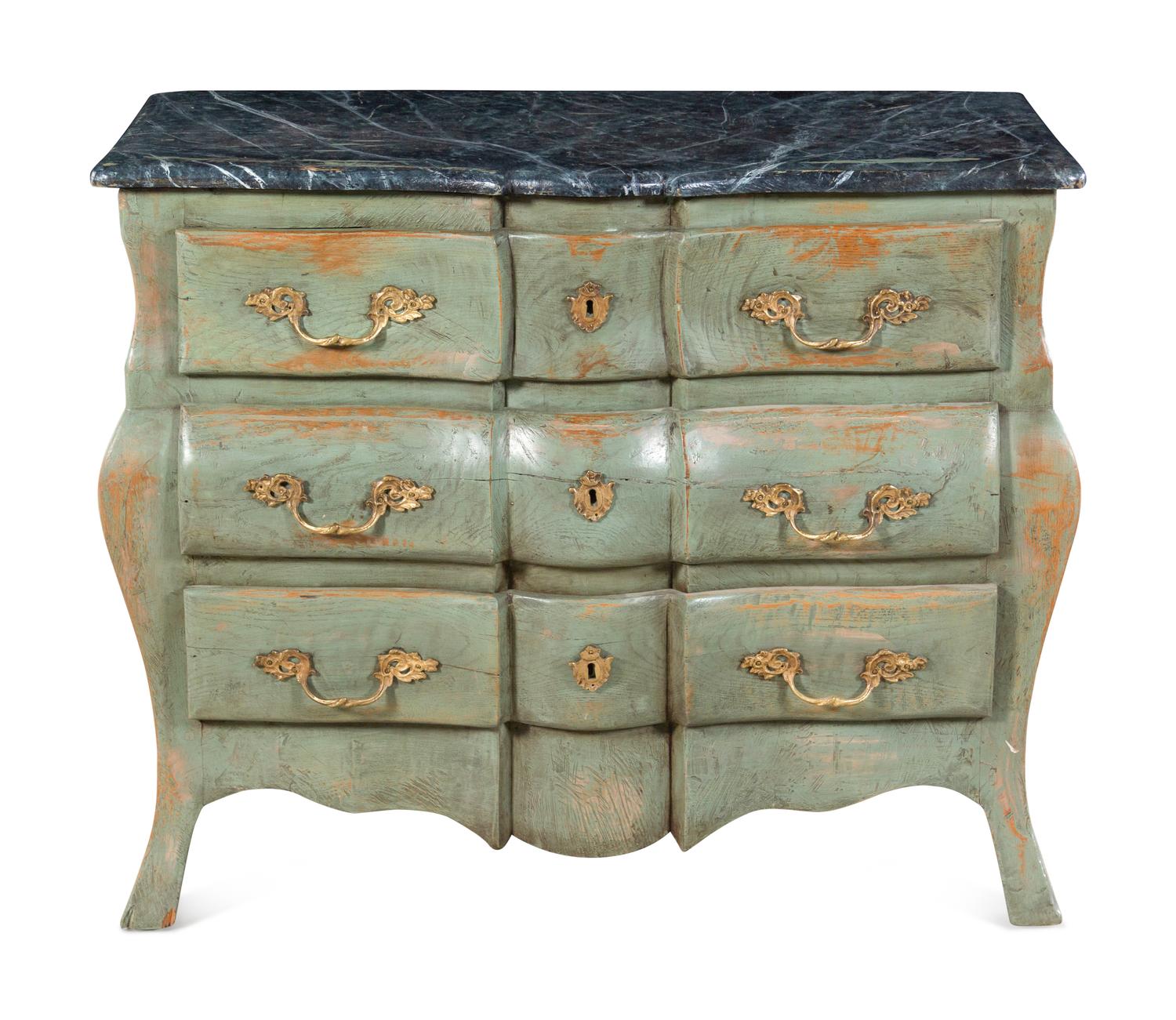 An Italian Painted Faux Marble-Top Commode