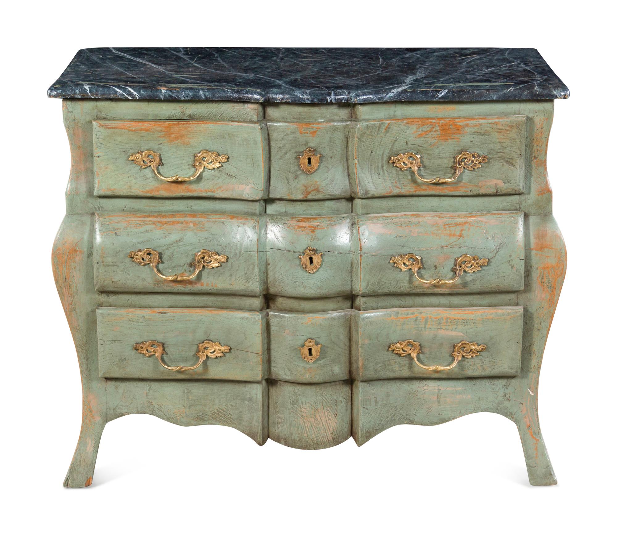 An Italian Painted Faux Marble-Top Commode