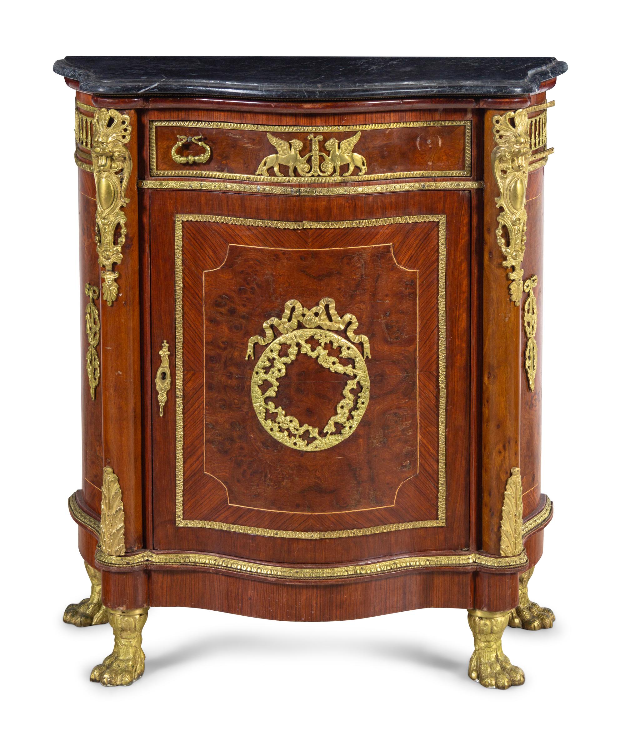 An Empire Style Gilt Bronze Mounted Kingwood Veneered Marble-Top Meuble d'Appui