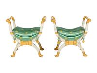 A Pair of Empire White-Painted and Parcel-Gilt Tabourets