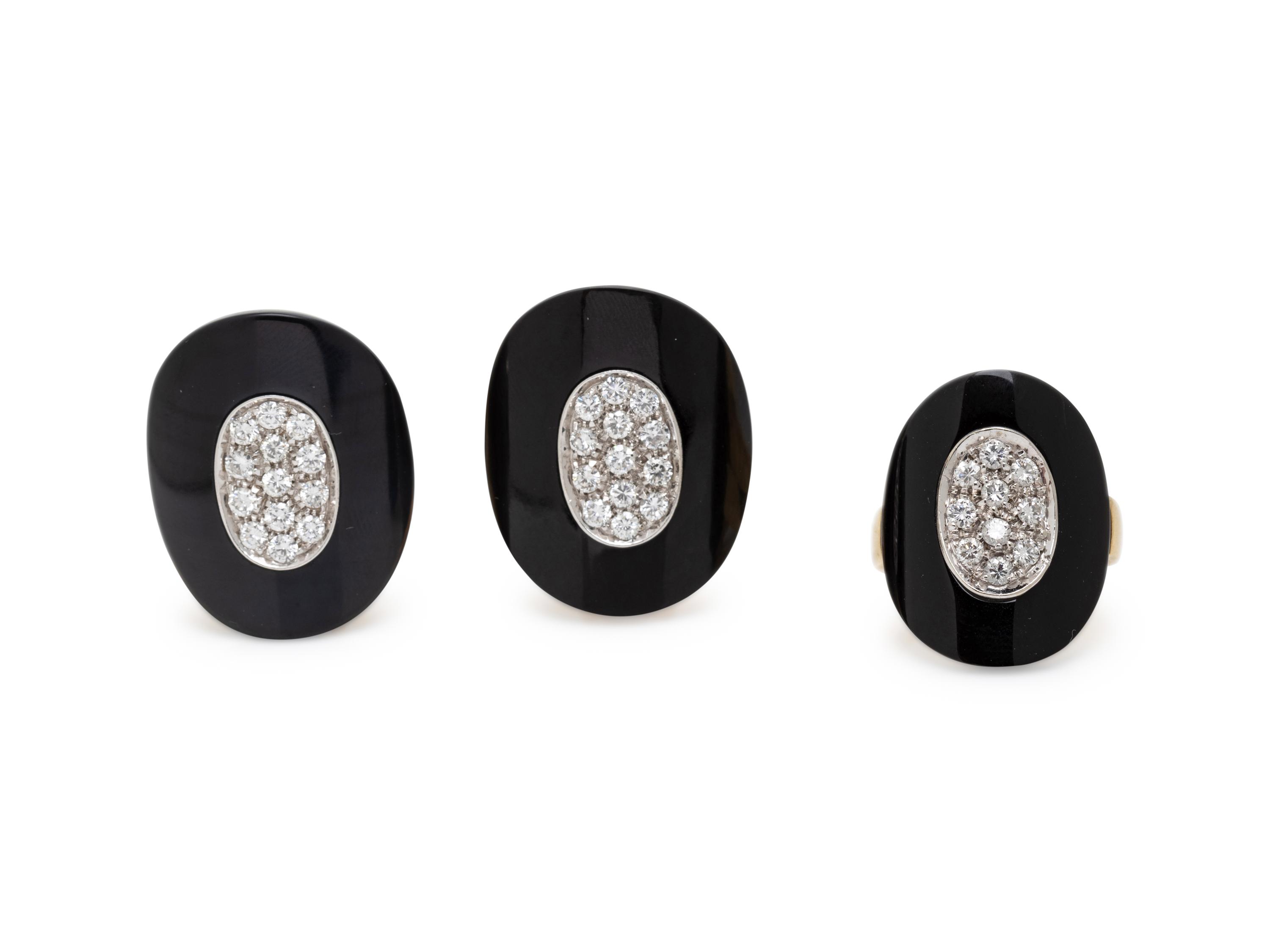 CARDI, MILANO, BLACK ONYX AND DIAMOND EARRINGS AND RING