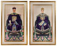 A Pair of Chinese Ancestor Portraits 63 1/2 x 33 1/4 inches (visible). — EARLY 20TH CENTURY