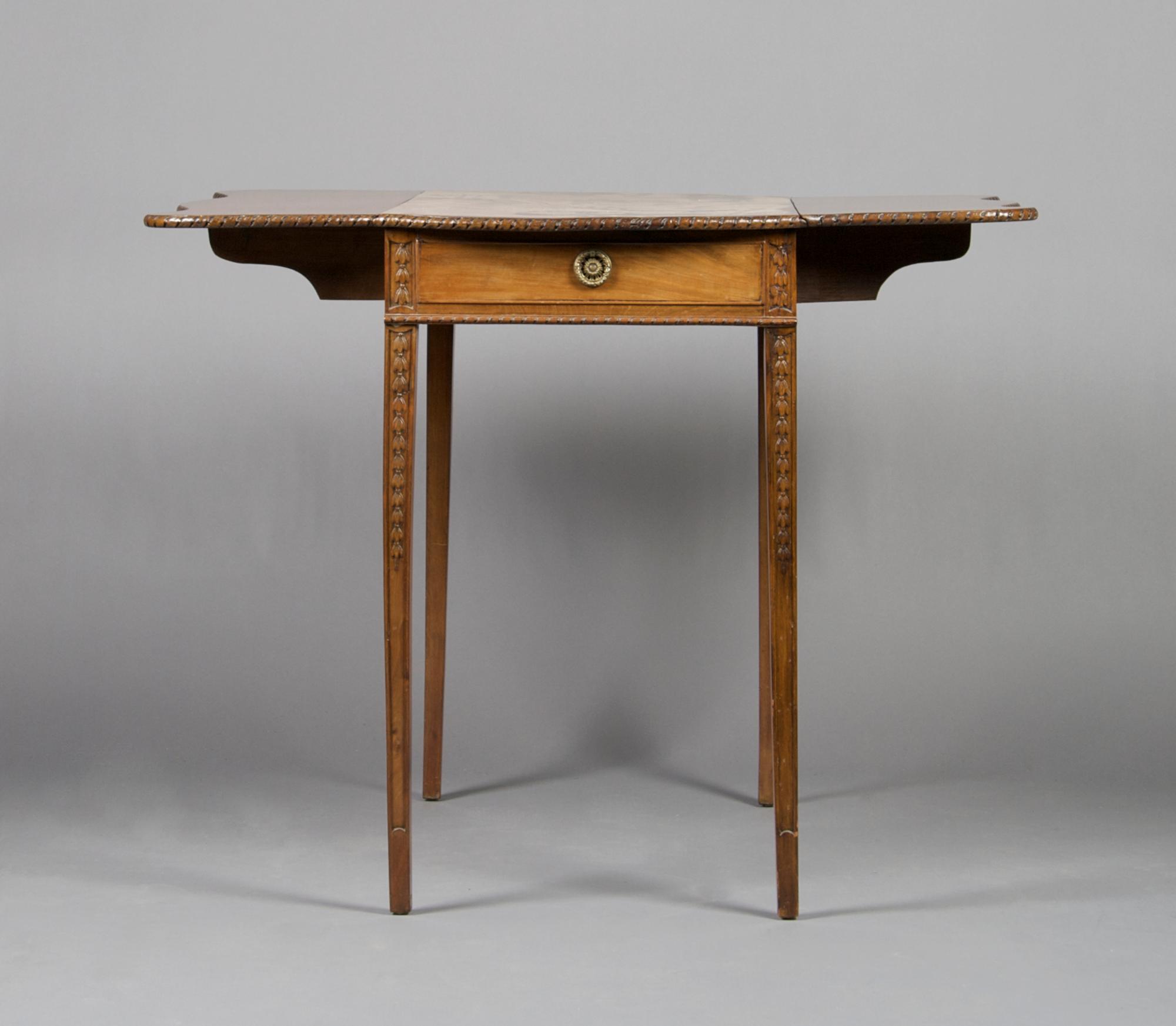 A George III Pembroke Table, Height 28 1/4 x width 17 3/4 x depth 32 1/2 inches closed.