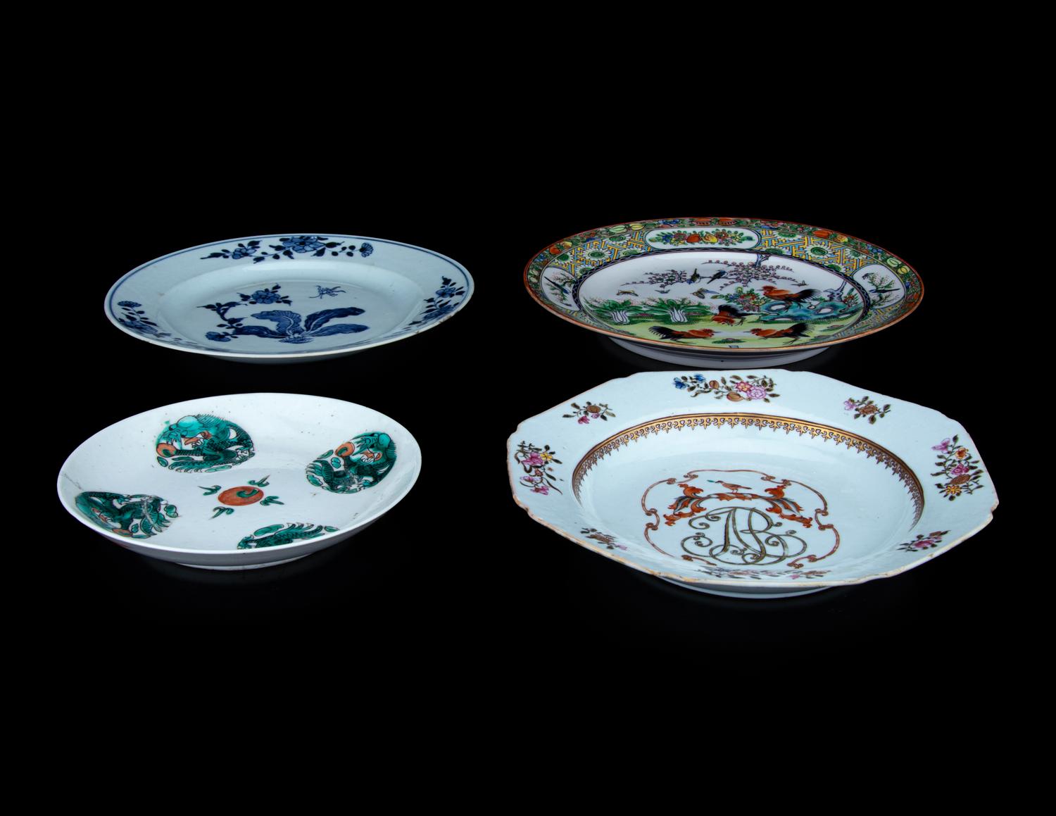 Four Chinese Export Porcelain Plates