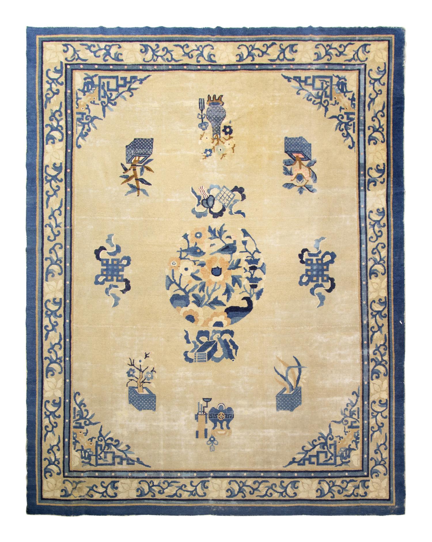 A Chinese Blue and White Nichols Wool Rug