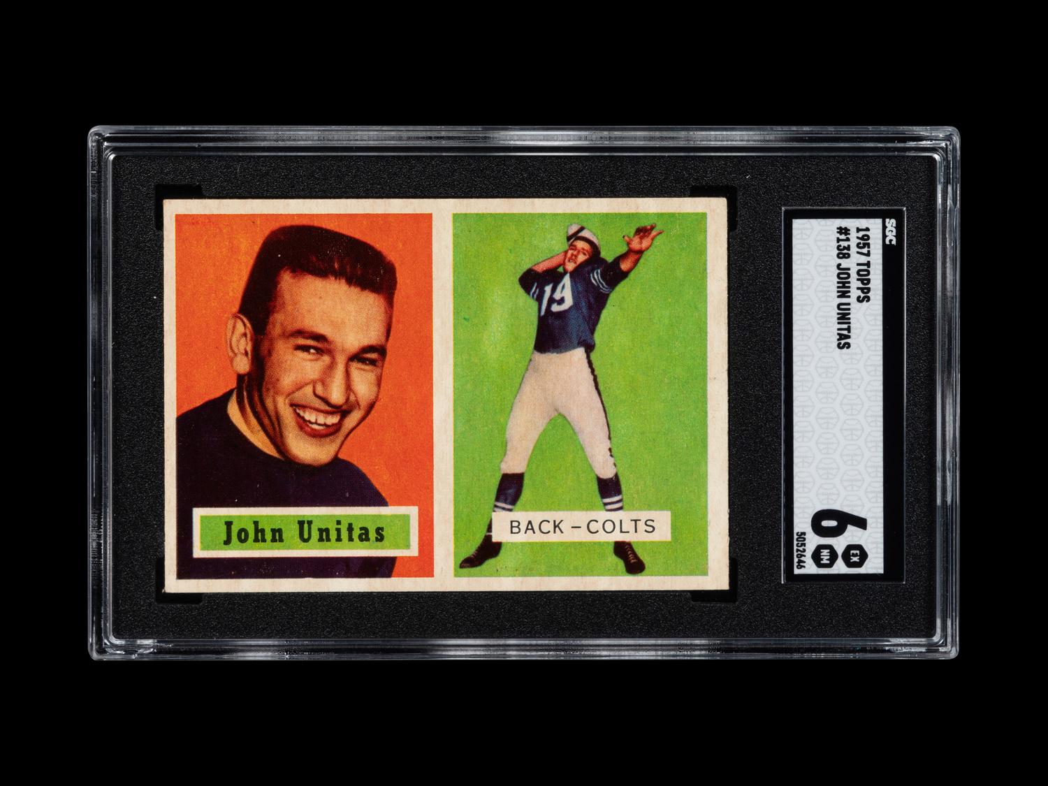 A 1957 Topps Johnny Unitas Rookie Football Card No. 138 (SGC 6 EX/NM)