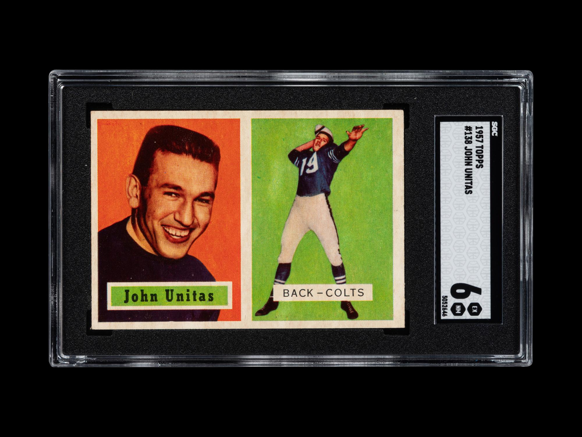 A 1957 Topps Johnny Unitas Rookie Football Card No. 138 (SGC 6 EX/NM)
