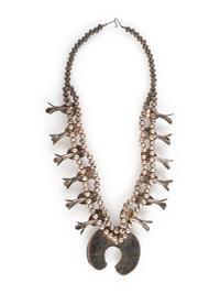 Navajo Silver and Turquoise Squash Blossom Necklace