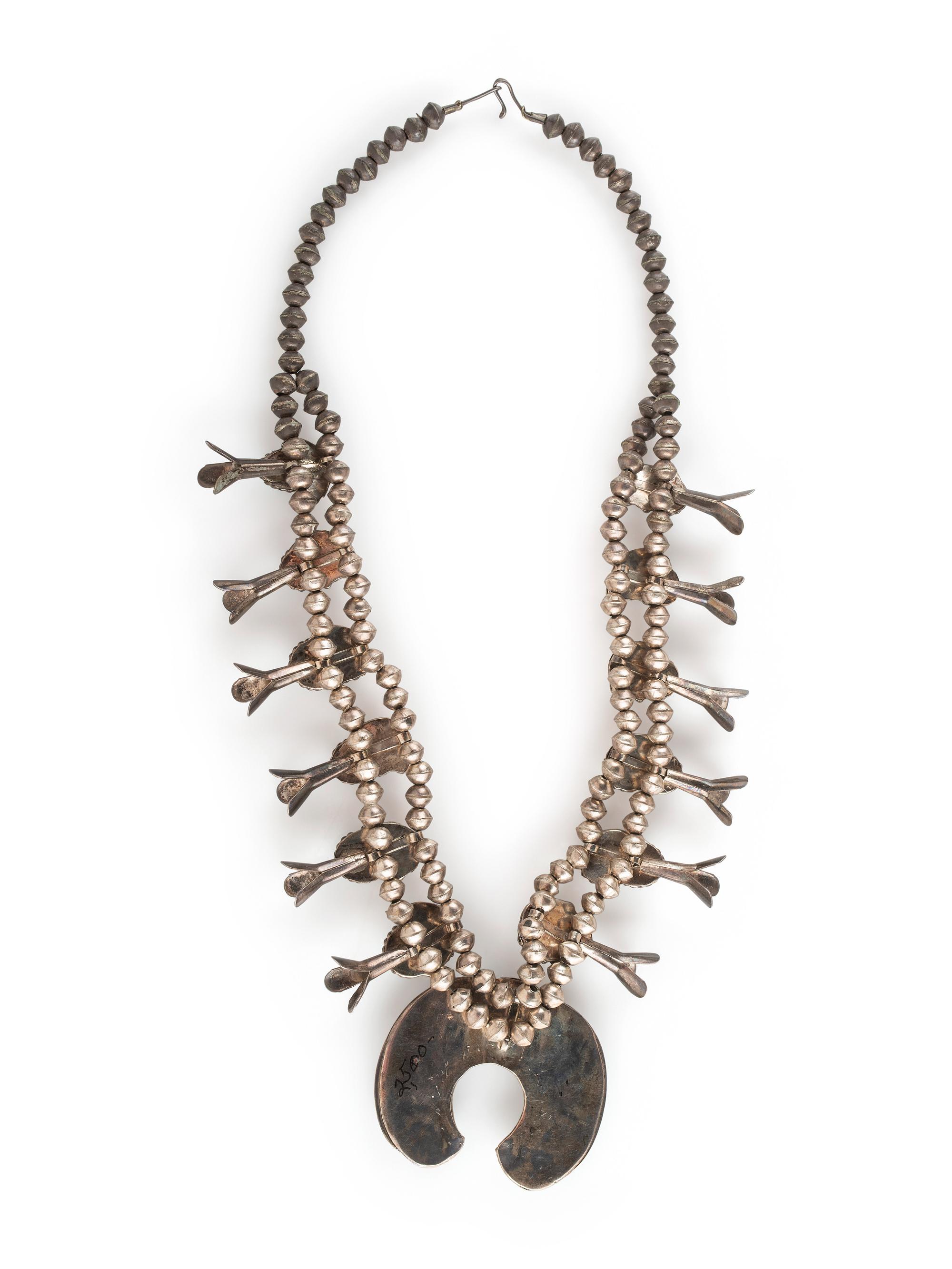 Navajo Silver and Turquoise Squash Blossom Necklace