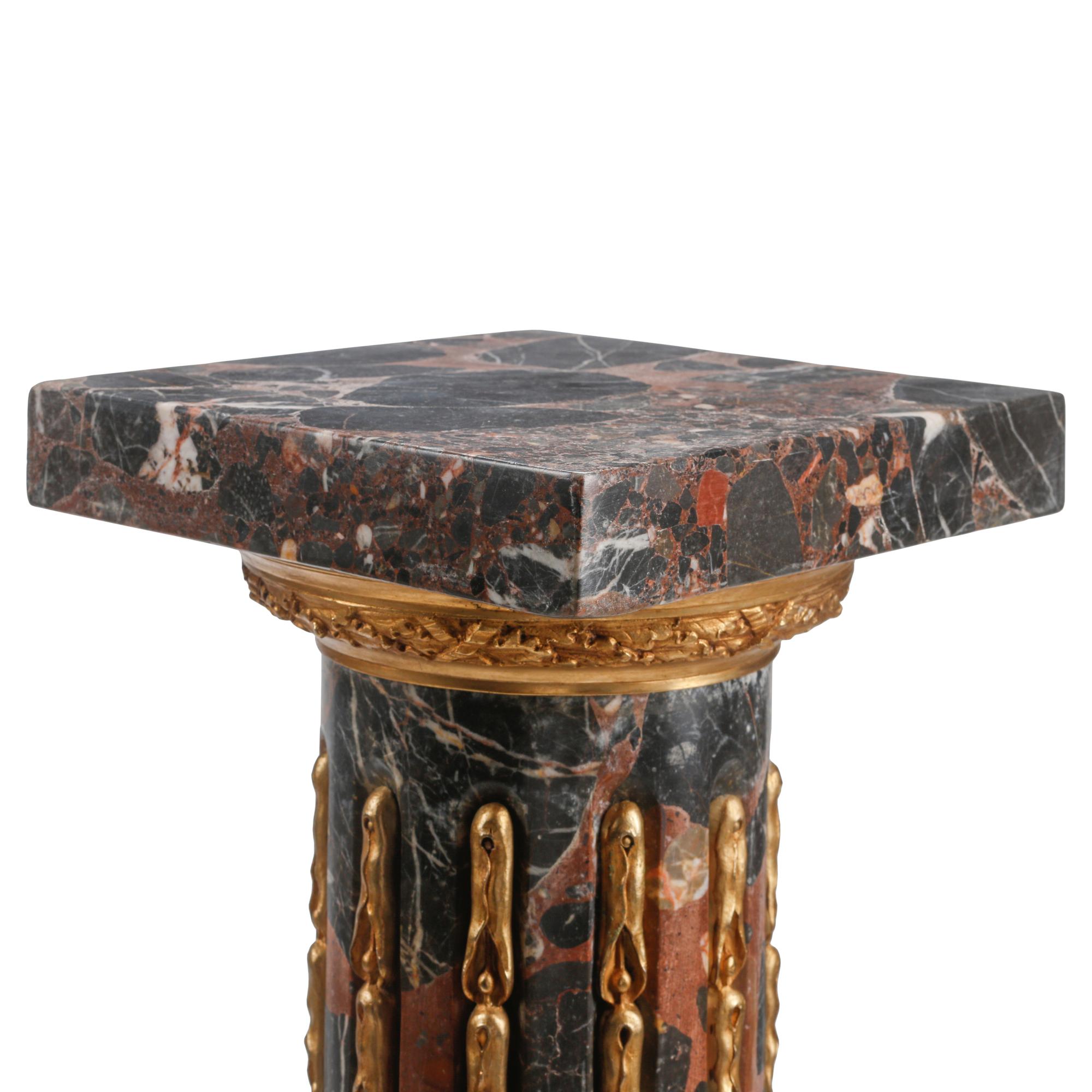 A Pair of Louis XVI Style Gilt Bronze Mounted Marble Pedestals