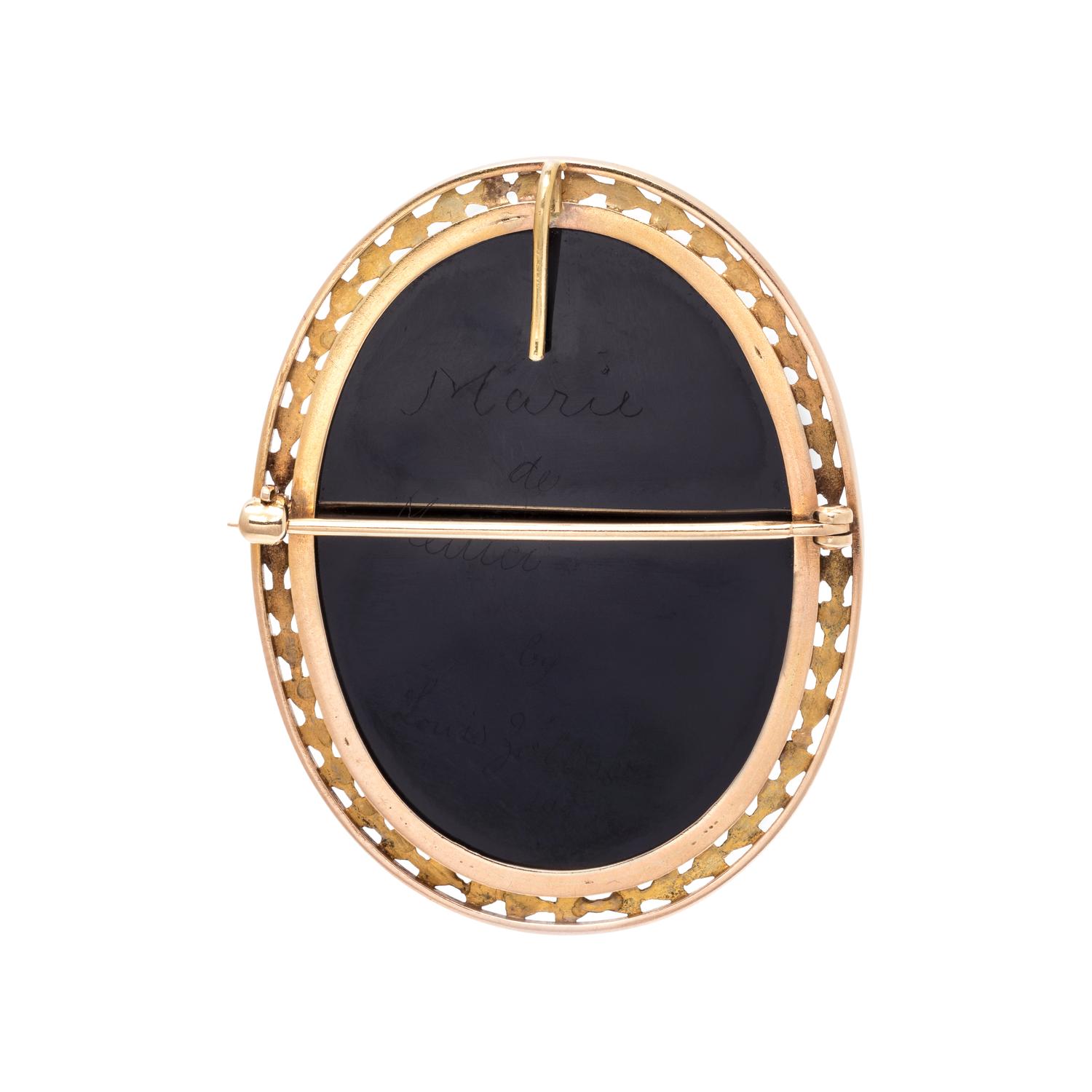 LOUIS ZOLLNER, ANTIQUE, ONYX CAMEO BROOCH
