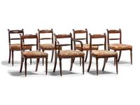 Seven Regency Style Brass Inlaid Mahogany Chairs