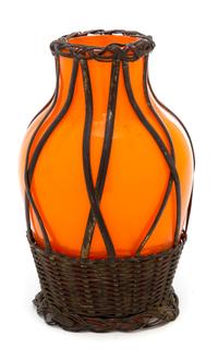A Czechoslovakian Wire Wrapped Glass Vase Height 4 1/2 inches.