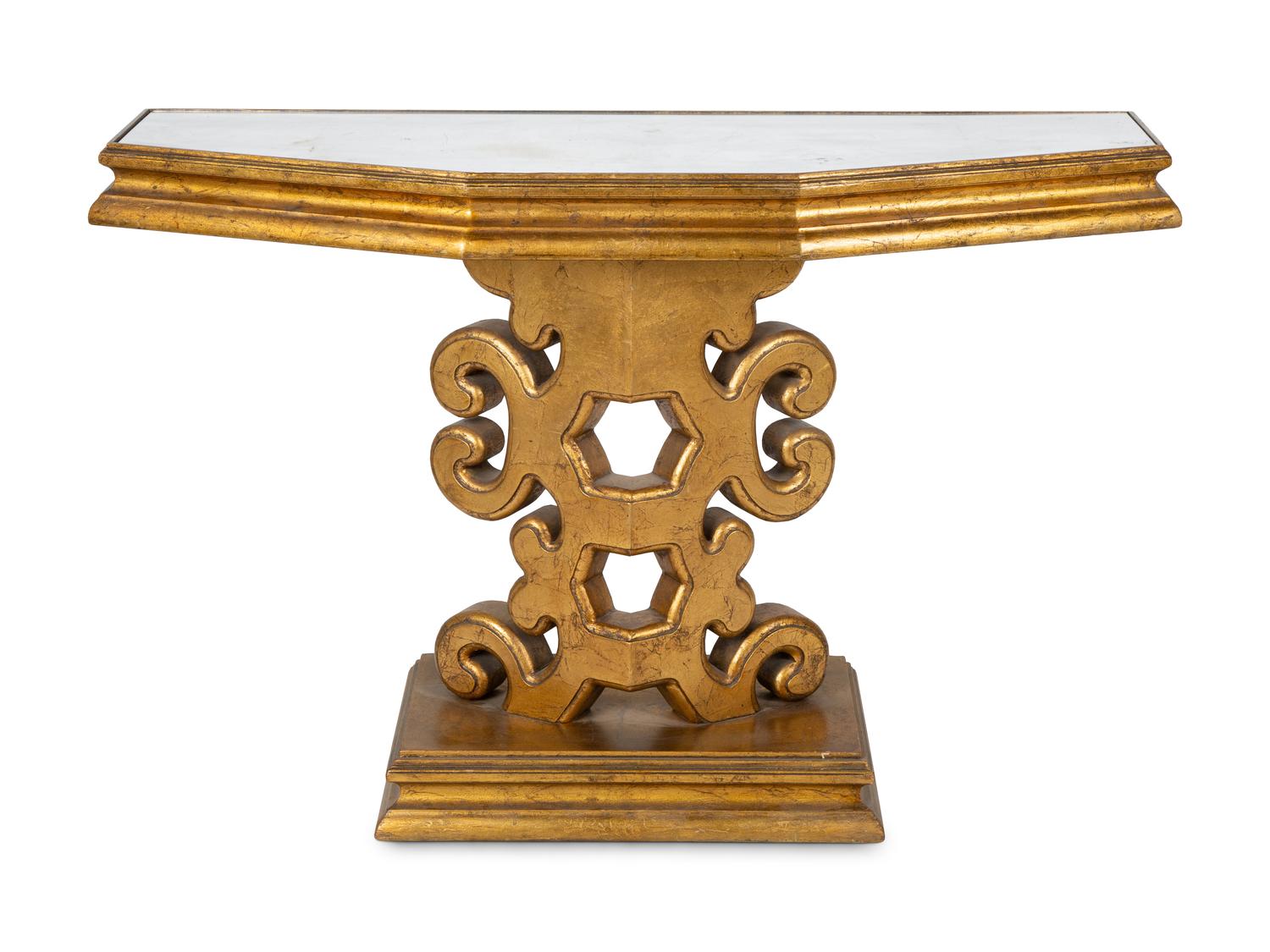 A Modernist Giltwood Mirror-Top Console Table — CIRCA 1970S