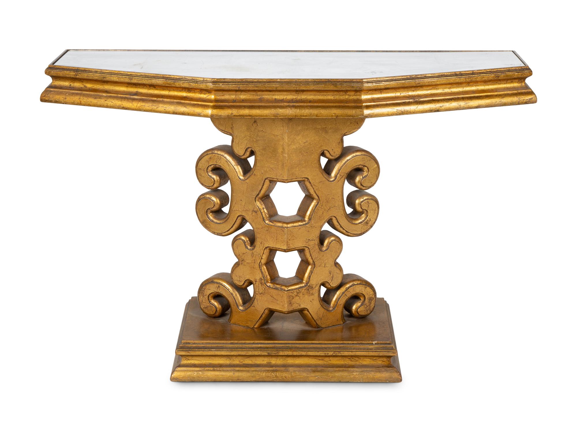 A Modernist Giltwood Mirror-Top Console Table — CIRCA 1970S