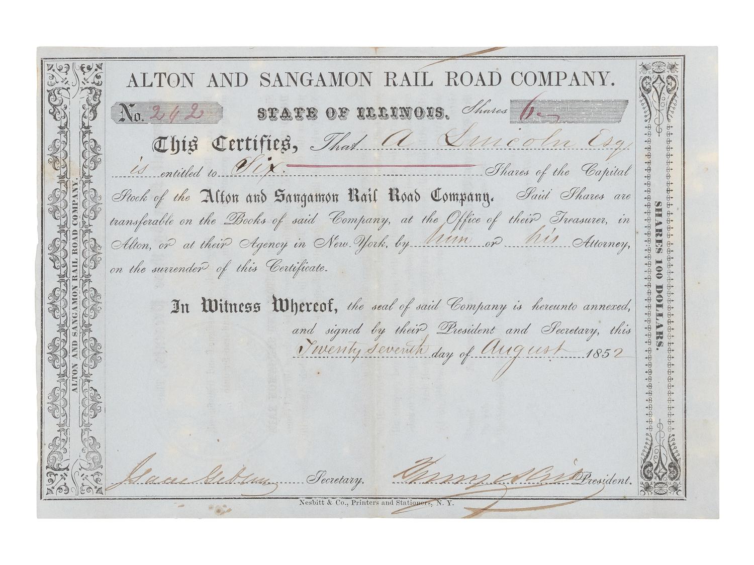 [Presidential] Lincoln, Abraham. Partially-printed Document