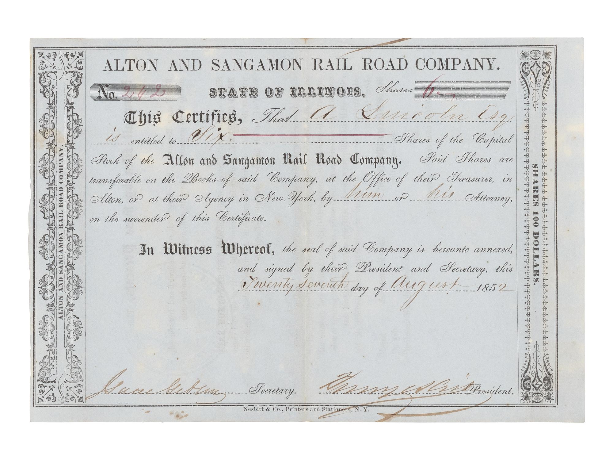 [Presidential] Lincoln, Abraham. Partially-printed Document