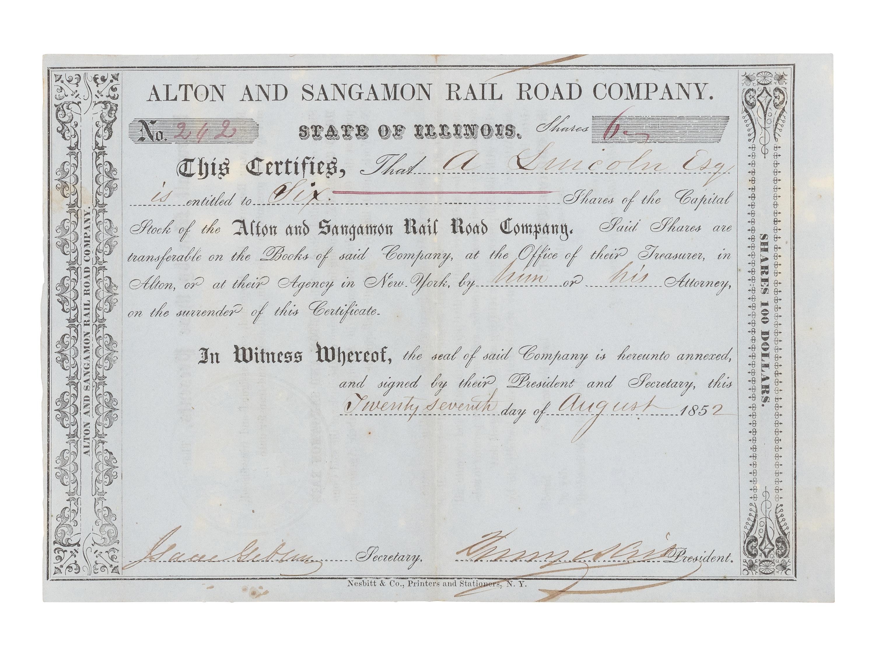[Presidential] Lincoln, Abraham. Partially-printed Document
