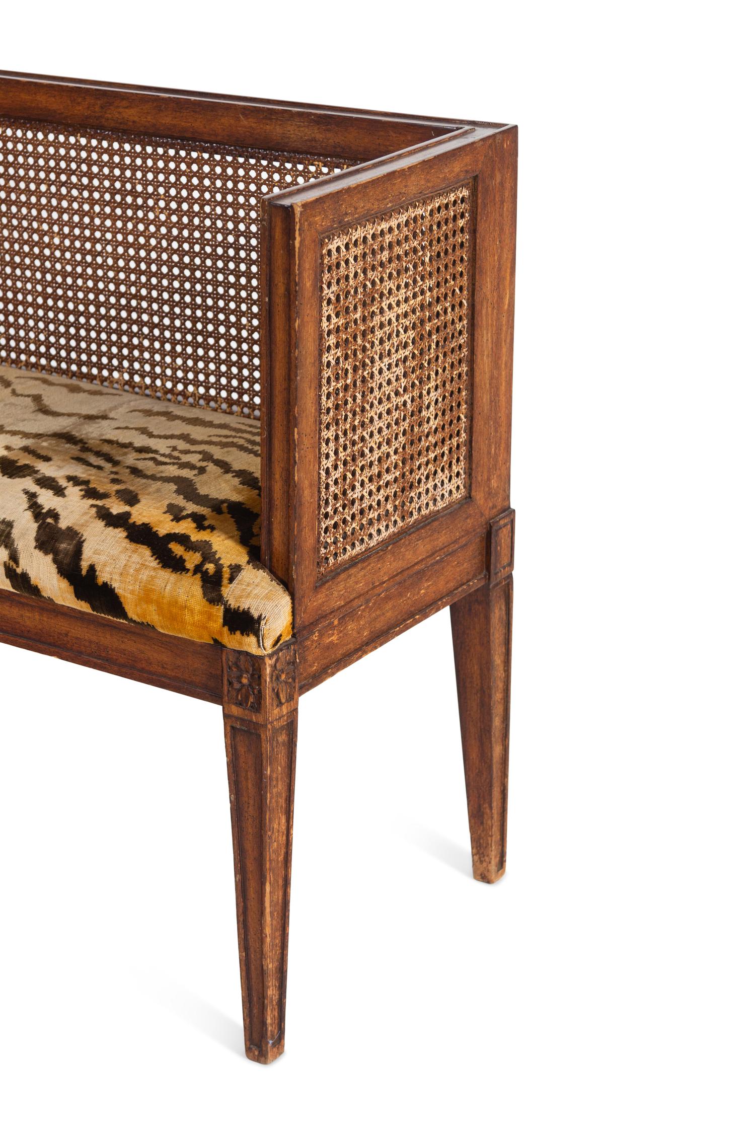 An Italian Style Walnut Bench with Tiger Velvet Upholstery